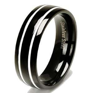   Stainless Steel Double White Stripe Inlay Wedding Band Ring 7mm, 8
