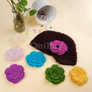Handmade Baby Girl Crochet Knit Beanie Hat Cap+6 Flower [SKU 12 