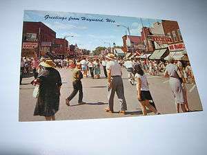 old Hayward Wisconsin postcard after Musky Festival Parade  