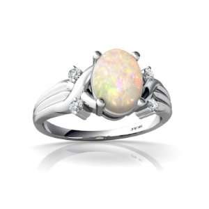 14K White Gold Oval Genuine Opal Ring Size 8 Jewelry
