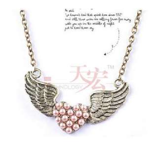   Beads Bronze Wing Necklace Pendant Chain Girl Gift Accessory  