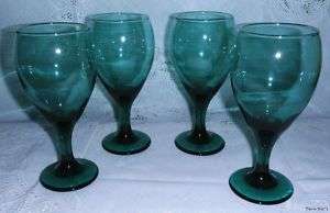 Vintage Forrest Green Gold Trim Wine Glasses Set of 4  