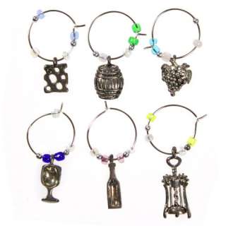 Set of 6 Wine Glass Charms Rings Party Metal Fun Shapes  