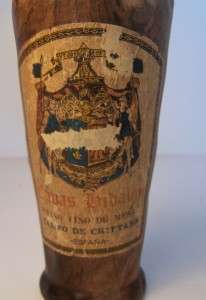 VTG Solid Wood Carved Spanish Wine Bottle Label Candle Holder Cabas 