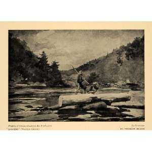  1908 Print Logging Men Watercolor Painting Homer River 