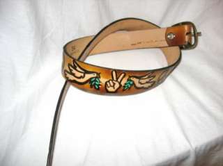 PEACE SIGN AND DOVES LEATHER BELT SIZE 30 NEW  