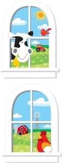 New Baby Nursery FARM ANIMALS WINDOWS WALL DECALS Boys Room Stickers 