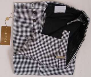   NAVY GINGHAM CHECK LOGO ORNAMENTED COUTURE SLACKS 34 50e NEW  