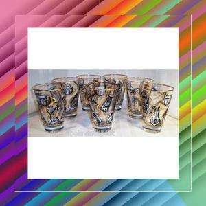   LIBBEY ART DECO LOOK GLASSES 7 PCE SET 4 1/2Hx 3 1/2W MUSIC THEME