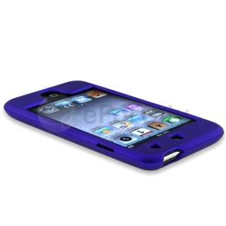 FOR iPod Touch 4 G BLUE RUBBER HARD CASE+CORD+2 CHARGER  