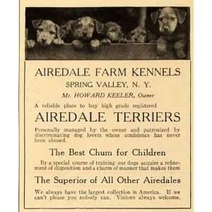 1913 Ad Airedale Farm Kennels Howard Keeler New York   Original Print 