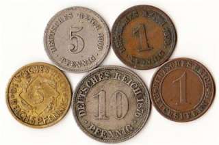Germany   5 Different Older German Coins Lot #591  