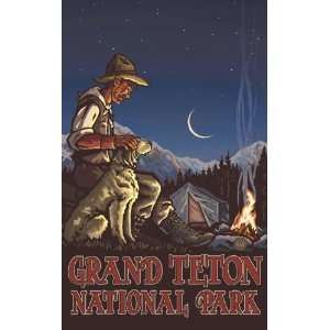 Northwest Art Mall Grand Teton National Park Camper and Dog Artwork by 
