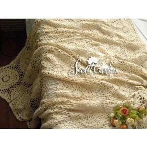  Vintage Style Hand crochet Cotton/Linen Throw blanket E 