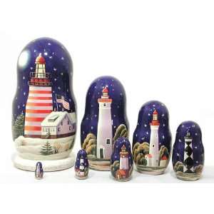  Lighthouses in the Night Russian Nesting Doll 7pc./8 