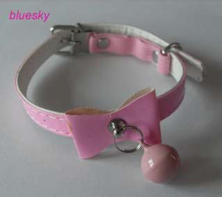 Leather Cat Collar Pink Economy Safety Collar wit bell  