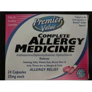 24 Capsules Complete Allergy Medicine Antihistimine Diphenhydramine 