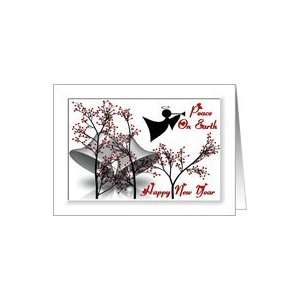 Peace On Earth / Happy New Year ~ Bells / Angel / Red Berry Trees Card