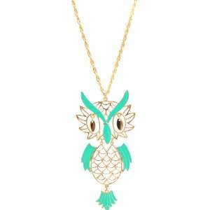    Gold Plated Chunky Neon Green Owl Necklace 
