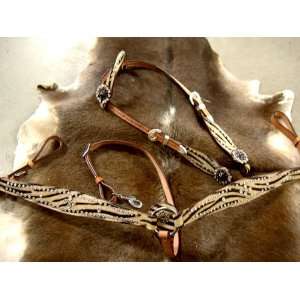   WESTERN LEATHER HEADSTALL CHEETAH HAIRON WITH BLING 