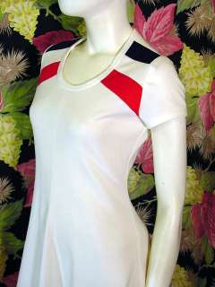 70s White Summer dress w.Red& Navy accents 34 30 44  