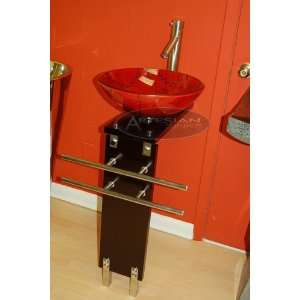  Wenge Pedestal Vanity Mahogany Vessel Glass Sink SET 52 