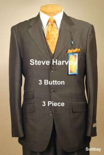 60L Suit STEVE HARVEY Dark Brown Streaked Mens Suits 60 Long   XH78 
