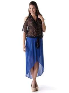 NEW WOMEN Casual Fashion Pleated High Low Maxi Long Skirt sz Royal 