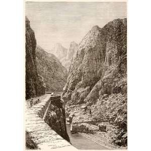 1893 Wood Engraving View Shabet EL Akra Caravan Route Algeria Cliffs 