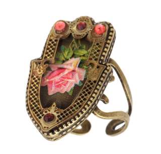   Negrin Rose Bouquet Hamsa Ring made with Brown & Pink Crystals  