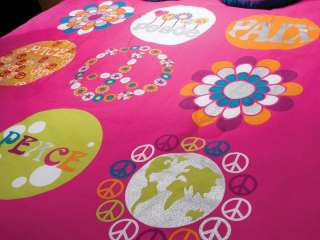   Girls Peace Sign Fuchsia Comforter Sheets Bedding Set Twin 7p  
