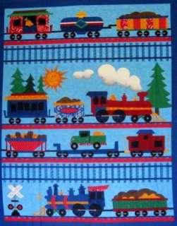 RIGHT ON TRACK Freight Train fabric panel RARE So Cute  