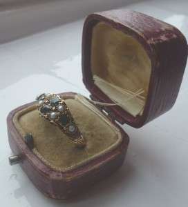 ANTIQUE VICTORIAN 15CT GOLD DEMANTOID GARNET & SEED PEARL RING 