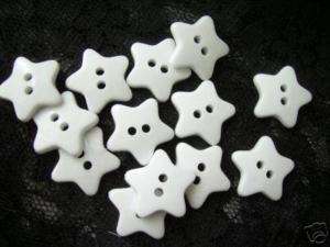 100 Button Star Cardmaking Craft Sew Holes White 15mm  