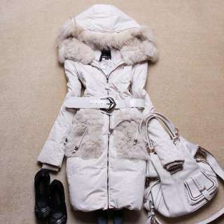   Lady Real Rex Rabbit Fur Long White Duck Down Coat Jacket L  