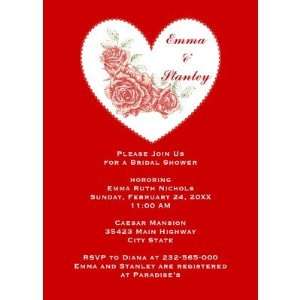 Vintage red roses heart Valentine s Day wedding Custom Invites (10 