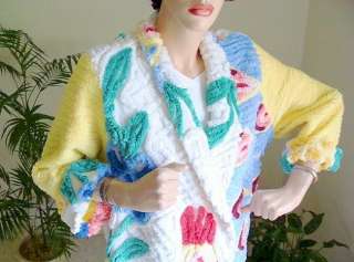Womans Handmade BED JACKET Ladies ROBE from VINTAGE Peacock CHENILLE 