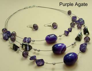 natural Purple Agate necklace&earrings jewelry set S419  