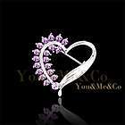   White Gold EP Brilliant Cut Amethyst Crystal Heart Shaped Brooch Pin