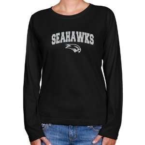 Wagner College Seahawks Ladies Black Logo Arch Long Sleeve Classic Fit 