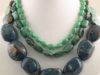 Turquoise Color Patina Bead Necklace Earrings Set s0568  