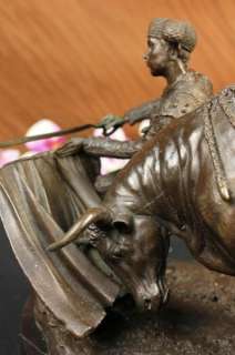 Roche Spanish Matador W/ Bull Marble Bronze Statue Art Sculpture FREE 