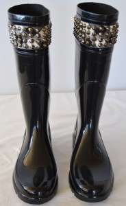   BLACK SPIKED STUDDED HOUSE CHECK WELLIE RAIN BOOTS SHOES~38 8  