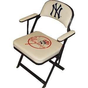 White Locker Room Folding Chair with Metal Frame and Yankees Logo on 
