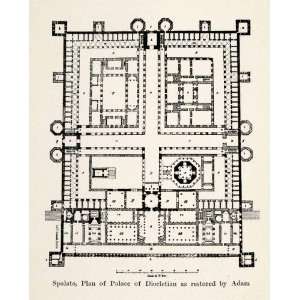  1910 Print Palace Diocletian Blueprint Floor Plan Split 