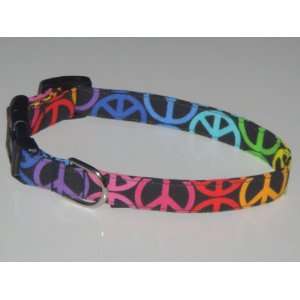   Rainbow Black Peace Sign Dog Collar X Small 1/2 