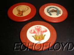 RARE RED INLAY CLAY C 1910 POKER CHIP CHIPS DEER HORSESHOE PLUME 