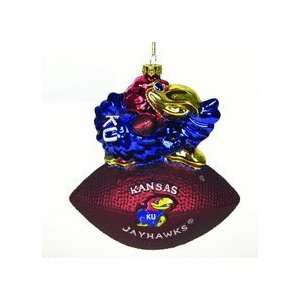  Kansas Jayhawks 6 Glass Mascot Football Ornament Sports 