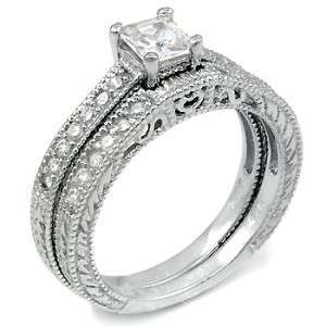 Sterling Silver Princess CZ Wedding Ring Set Size 6 7 8  