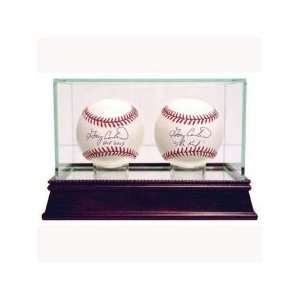   Double Baseball Display Case With Cherry Wood Base
